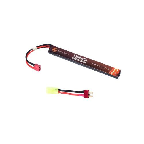 Evolution Li-Po Ultra Power 7.4V 1500mAh 20C - 40C Peak Airsoft Battery with T-Plug + Adapter