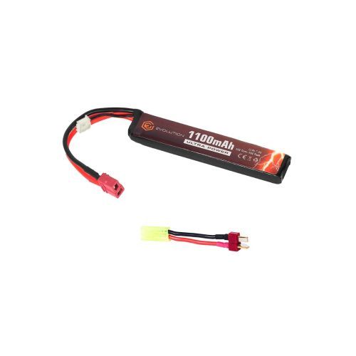Evolution Li-Po Ultra Power 7.4V 1100mAh 20C - 40C Peak Airsoft Battery with T-Plug + Adapter