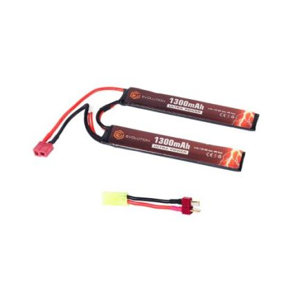 Evolution Li-Po Ultra Power 7.4V 1300mAh 20C - 40C Peak Airsoft Battery with T-Plug + Adapter