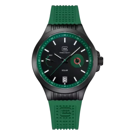Glock Precision Black Steel Case / Green Silicone Strap Watch GW-19-4-22